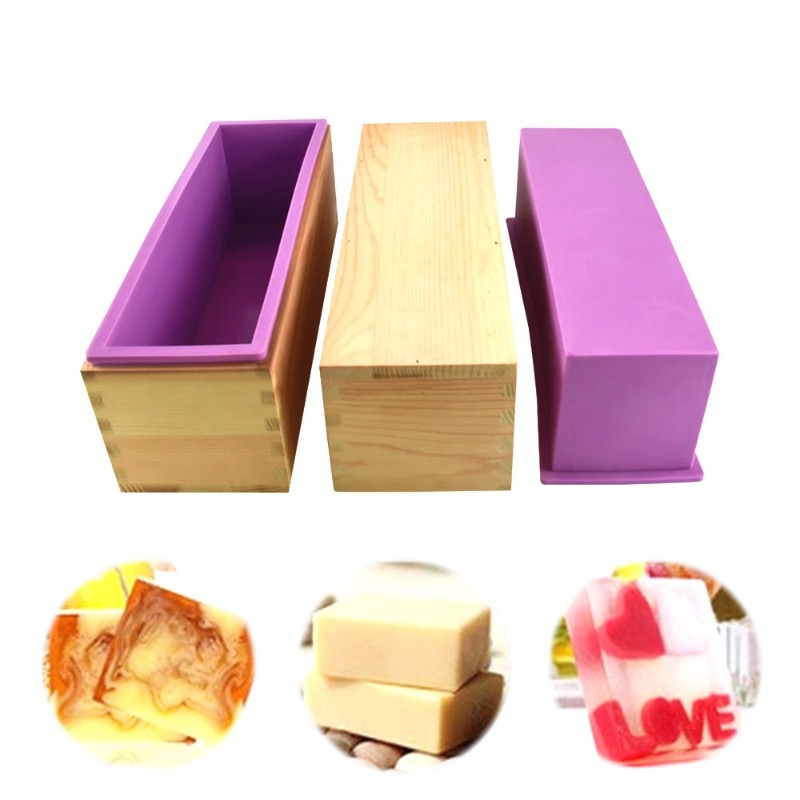 Soap Making Instructions - แม่พิมพ์สบู่ซิลิโคนแบบยืดหยุ่น รูปทรงสี่เหลี่ยมผืนผ้า พร้อมกล่องไม้ สำหรับทำสบู่ DIY อุปกรณ์ทำครัวและทำสวนในบ้าน