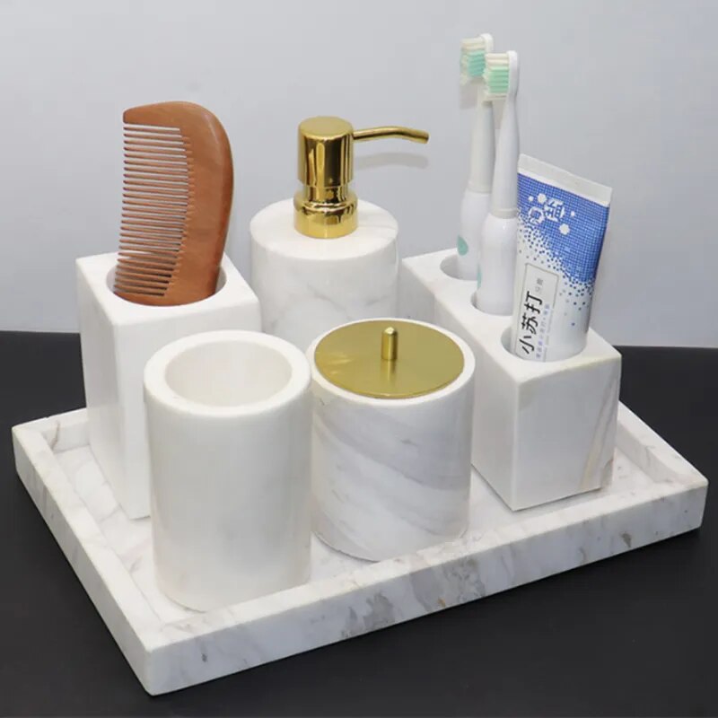 Soap Making Diy Kit - 1 PC Nordic หินอ่อนวัสดุอุปกรณ์ห้องน้ําเครื่องจ่ายสบู่ปากถ้วยผู้ถือแปรงสีฟันจานผ้าฝ้าย Swab กล่อง