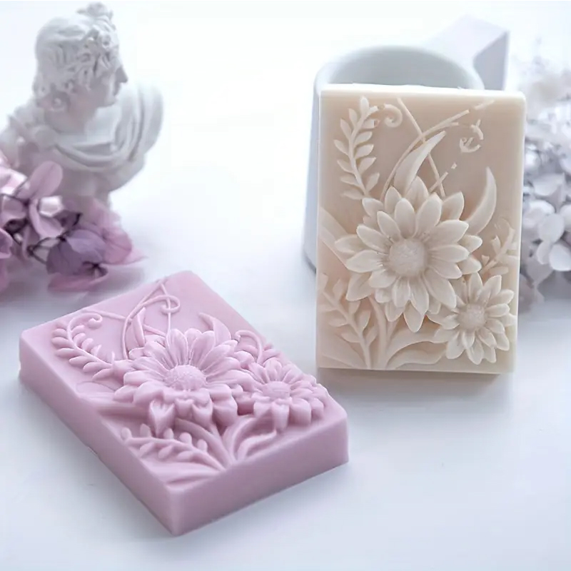 Soap Making Instructions - แม่พิมพ์สบู่ซิลิโคนรูปทรงสี่เหลี่ยมผืนผ้าลายดอกไม้ 3 มิติ แม่พิมพ์เทียนหอมทำมือ DIY แม่พิมพ์ทำสบู่ทำมือ