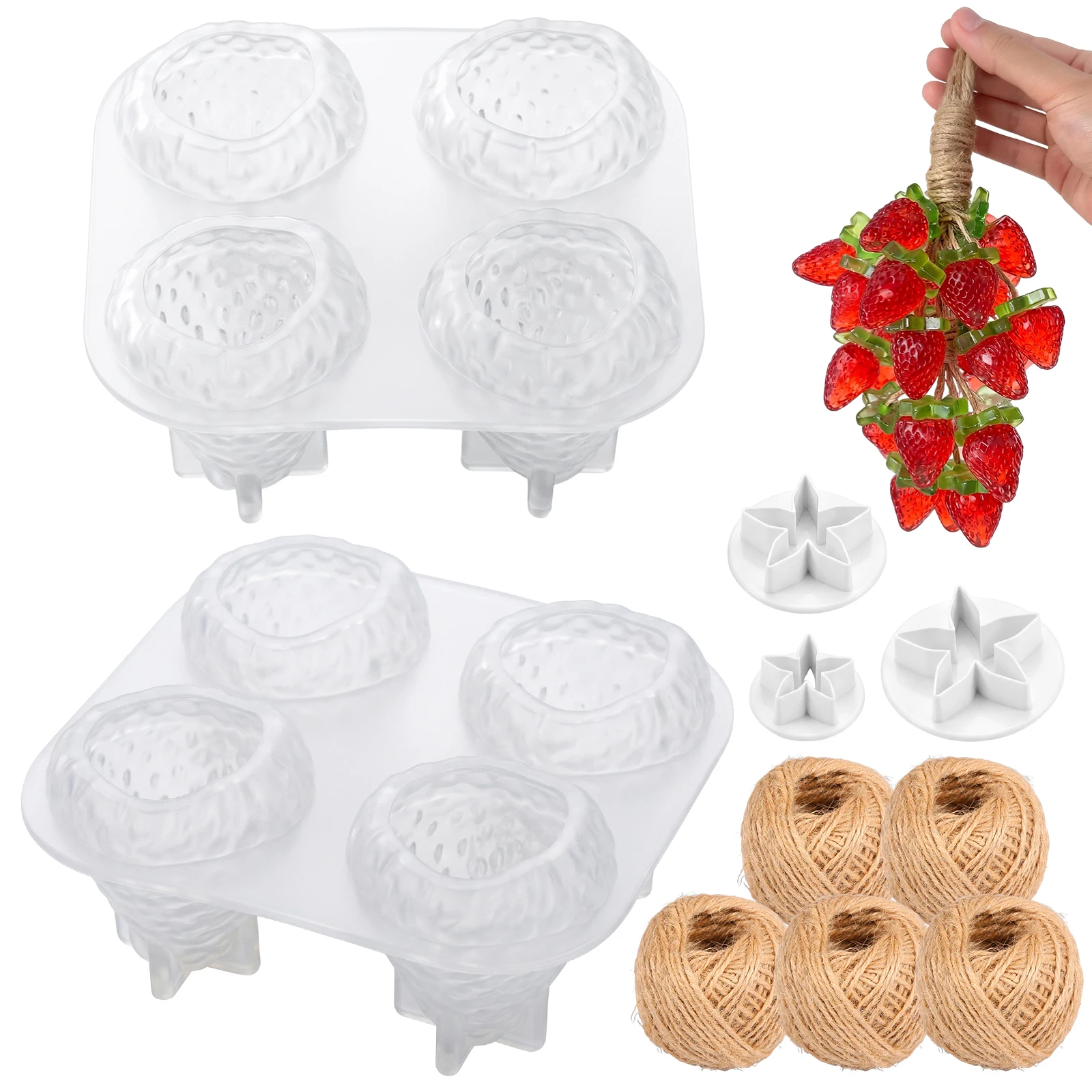 Soap Making Diy Kit - ชุดทำสบู่ 2 ชิ้น แม่พิมพ์สบู่รูปสตรอว์เบอร์รี 4 ช่อง